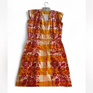 Nations sz XS pink yellow Floral Button-Down Mini Dress day dress mod retro